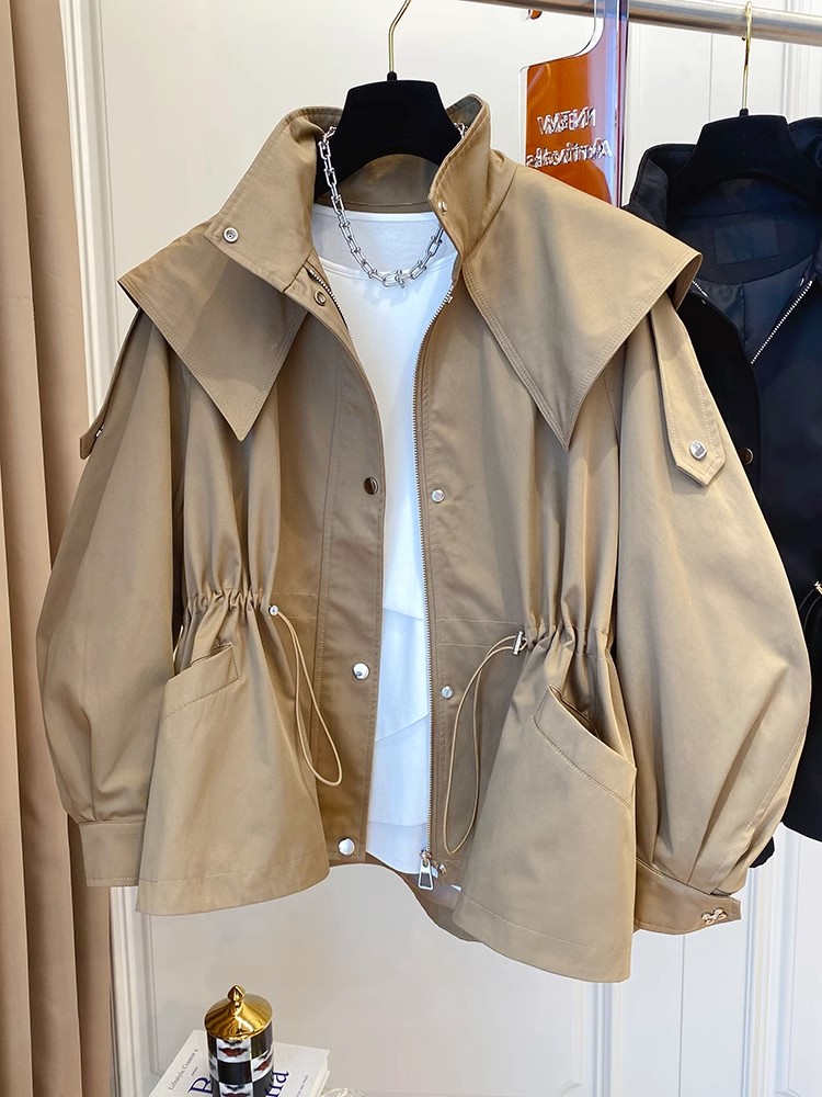 Street Fashion Korean Girl - Manches longues décontracté court Trench taille