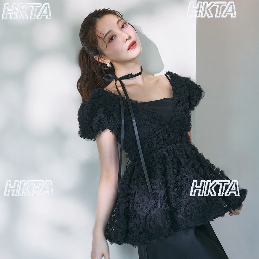 Mesh Top Layering - Chemisier noir à manches courtes en