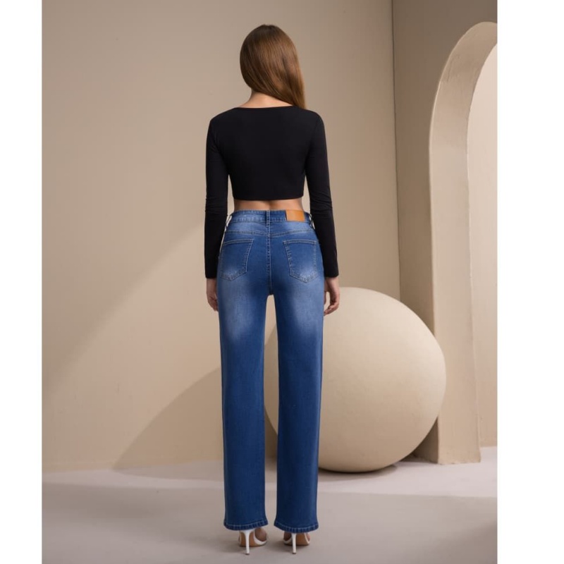 Jeans bleus à jambe droite pou - Street Fashion Korean Girl avis et prix