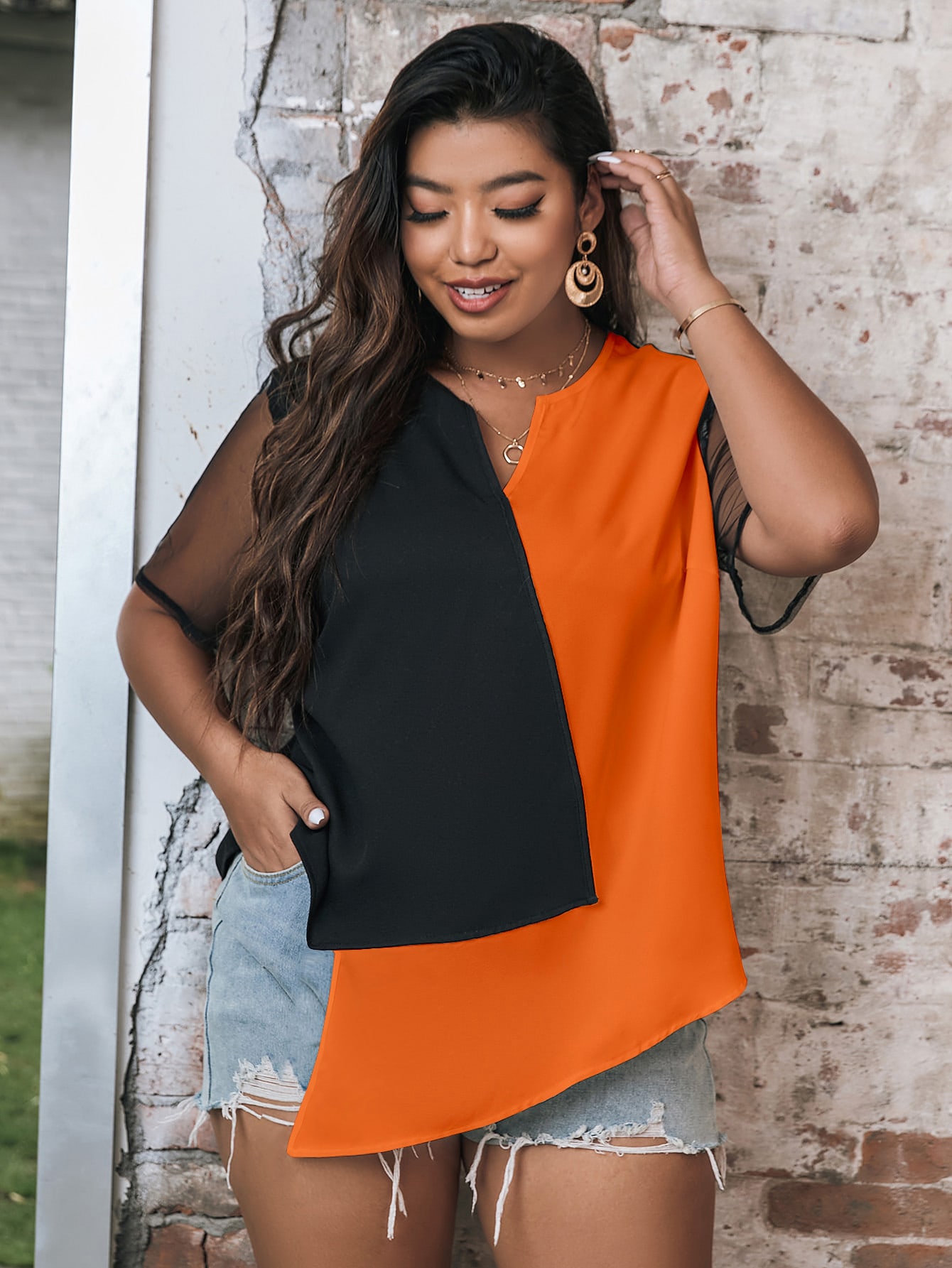 Chemisier color block pour fem - Mesh Top Layering avis et prix