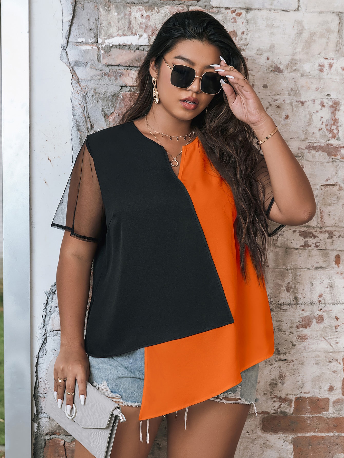 Chemisier color block pour fem - Mesh Top Layering avis et prix