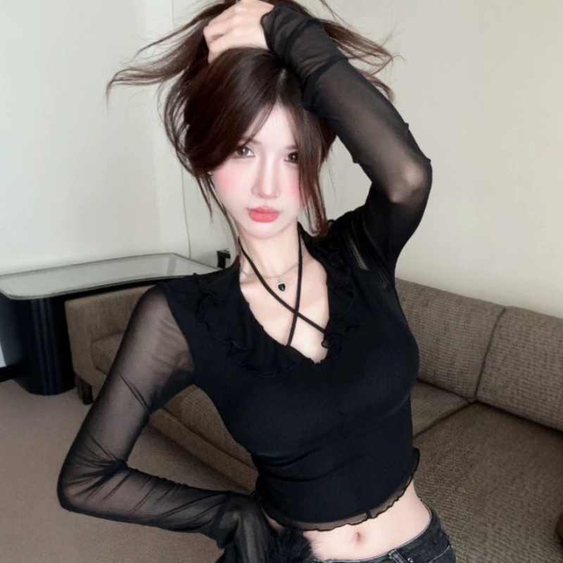 Haut à col en V pour femme, st - Mesh Top Layering avis et prix